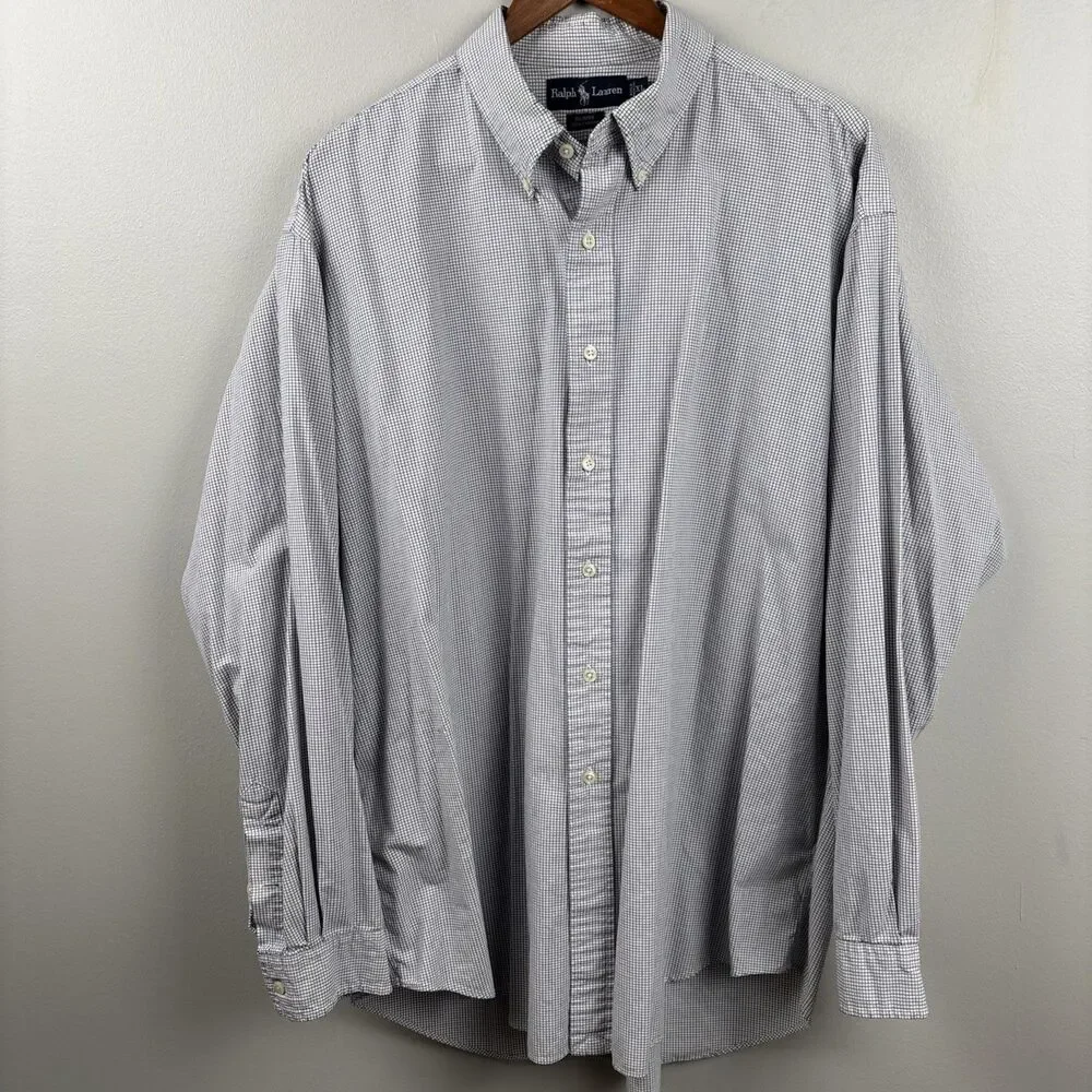 Ralph Lauren Men XL Shirt button long sleeve Blue White Check Blaire Navy Pony